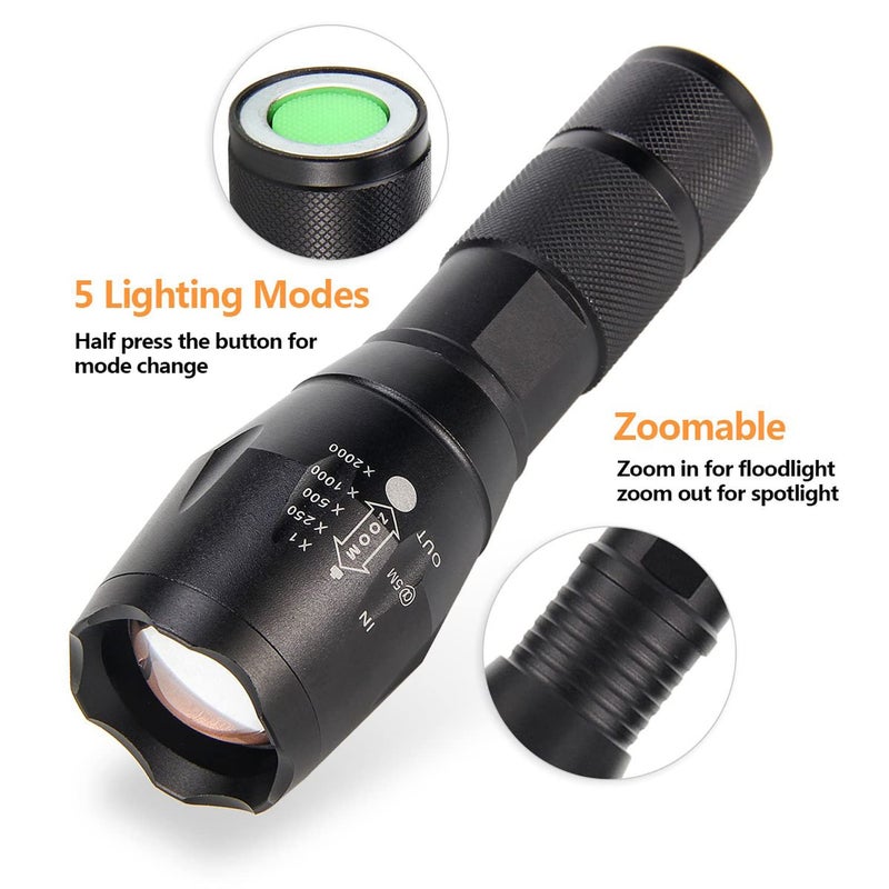 ULTRAFIRE A100 Tactical LED Flashlight Mini,800 Lumen Hunting Handheld Flashlight Focusable 3 Colors Exchange Glass Lens (Generate RED or Green Light) - Image 2